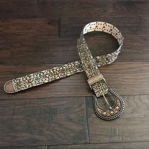 Vintage Western Leopard Print Bling Leather Belt